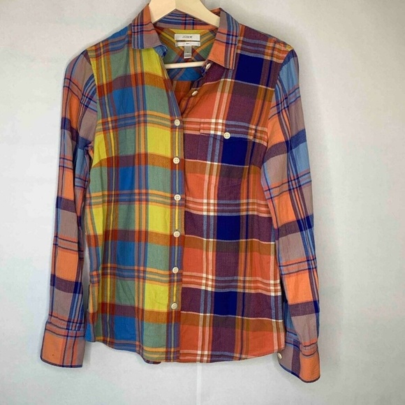 J. Crew Tops - J.CREW Womens Boyfriend Shirt Blue Plaid Cuff Slee